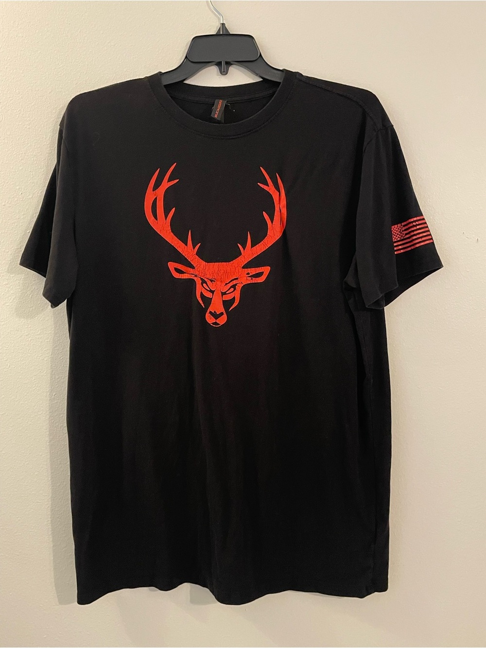 Black Short-Sleeve Tee with Red Stag Graphic